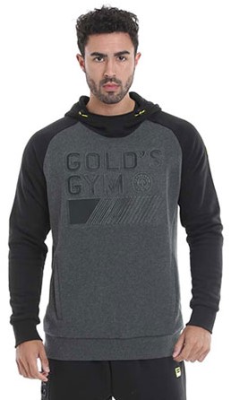 Se Golds Gym Embossed Hood Sweater - Charcoal/Black Small hos Fit Direct